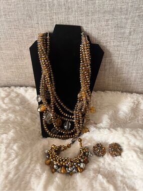 Sassy Jones Gold & Silver Malia Multi-Strand Beaded Necklace, Bracelet and Studs